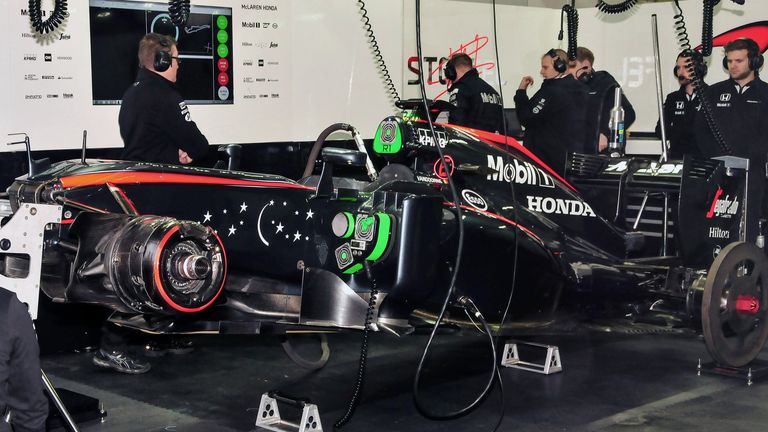 The MP4-30 in McLaren's garage 