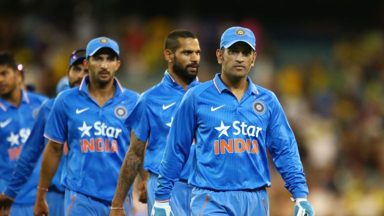 MS Dhoni of India leads his side from the field after they lost game three of the One Day International Series against Australia