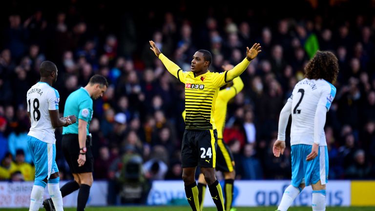 Odion Ighalo of Watford celebrates scoring