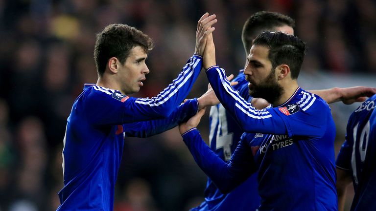 Chelsea's Oscar celebrates scoring his side's first goal of the game 