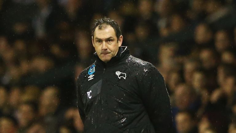 DERBY, ENGLAND - JANUARY 29:  Paul Clement manager of Derby County looks thoughtful during the Emirates FA Cup fourth round match between Derby County and 