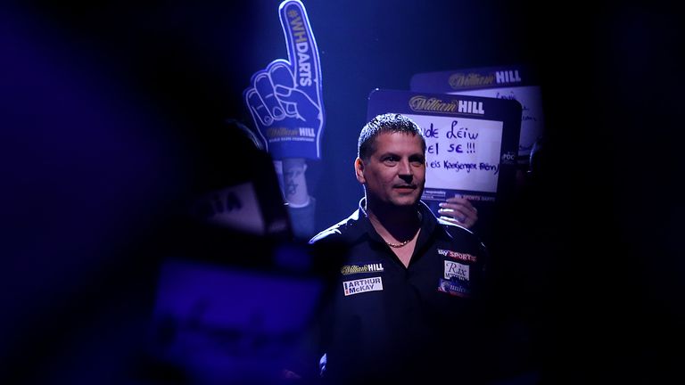 Gary Anderson during the walk on in the final during day fifteen of the William Hill PDC World Championship at Alexandra Palace, London.