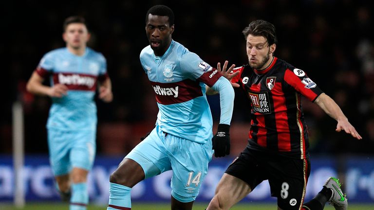 West Ham's Pedro Obiang (left) vies with Bournemouth's Harry Arter