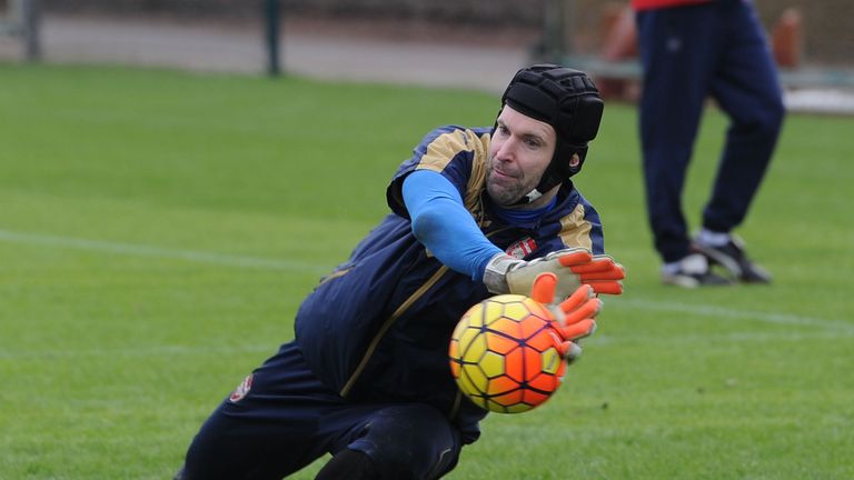 Petr Cech trains at Arsenal's London Colney grounds on January 21 ahead of the Premier League match against Chelsea. 