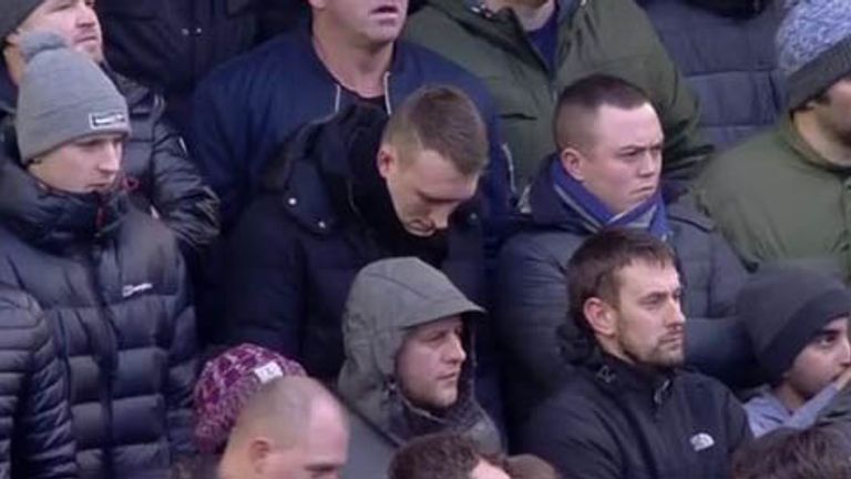 Phil Jones watches Manchester United's game at Anfield from the away end