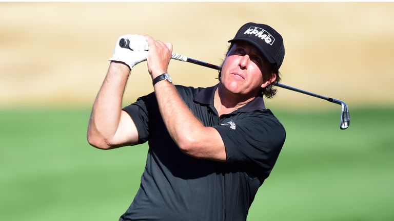 Mickelson plays his second shot on the ninth hole during the final round of the CareerBuilder Challenge 