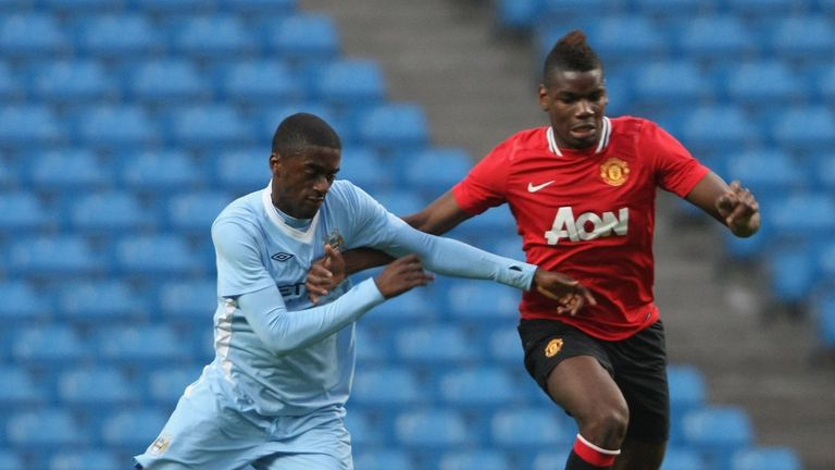 Pogba in action for United reserves at the Etihad Stadium in 2012 