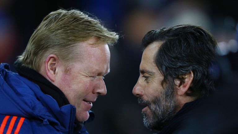 Southampton manager Ronald Koeman (left) and Watford boss Quique Flores greet before kick-off