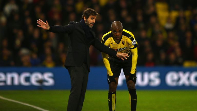 Quique Flores, Manager of Watford talks to Allan Nyom 