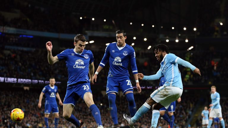 Manchester City's Raheem Sterling crosses the ball during the Capital One Cup, semi final, second leg at the Etihad Stadium, Manchester.