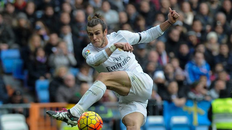 Real Madrid forward Gareth Bale shoots on goal