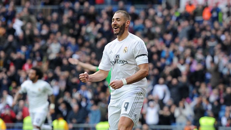 Karim Benzema celebrates after scoring for Real Madrid