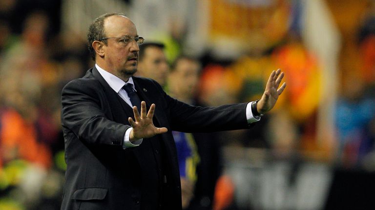 Real Madrid's coach Rafael Benitez gestures on the sideline during the Spanish league football match Valencia CF