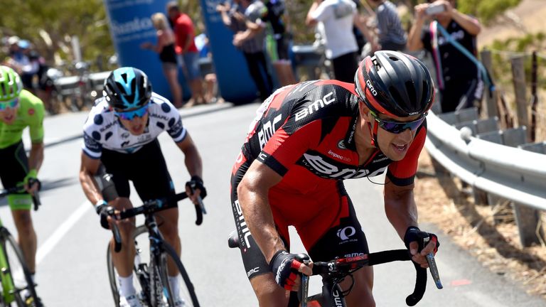 Richie Porte attacks Sergio Henao on Willunga Hill on stage five of the 2016 Tour Down Under