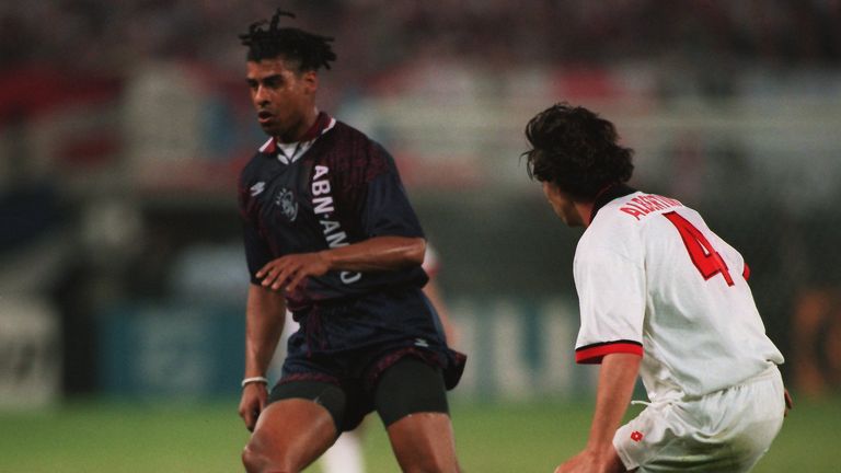 Frank Rijkaard in action for Ajax against AC Milan in the 1995 Champions League final