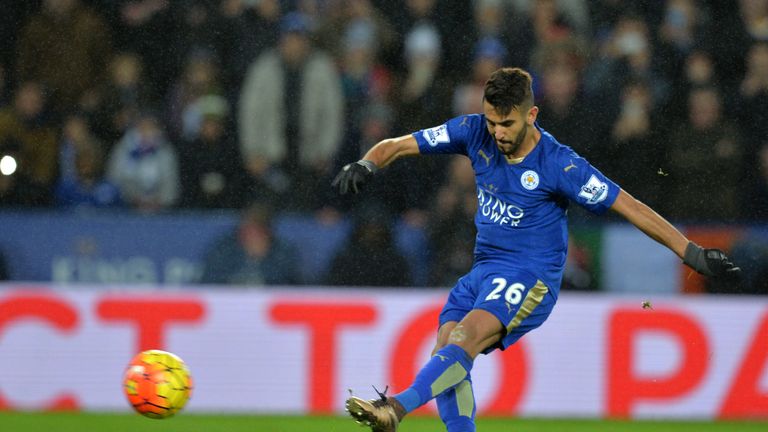 Leicester's Riyad Mahrez has this penalty kick saved by Bournemouth goalkeeper Artur Boruc (not pictured)