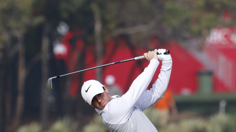 Rory McIlroy produced a birdie-eagle finish to his second round in Abu Dhabi