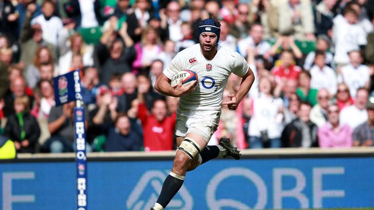 England's Josh Beaumont scores a try against the Barbarians in May 2015
