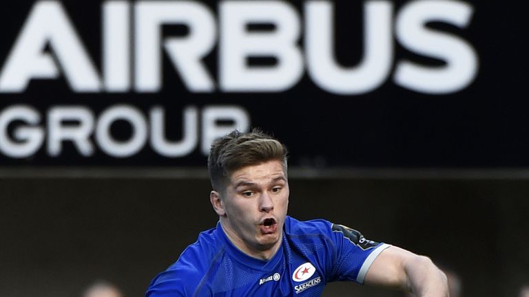 Owen Farrell drops the ball when about to score a try during Saracens' win in Toulouse