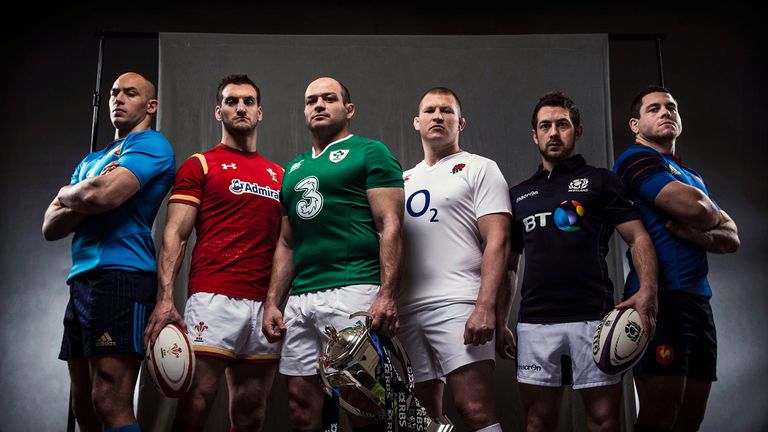 Sergio Parisse, Sam Warburton, Rory Best, Dylan Hartley, Greg Laidlaw and Guilhem Guirado at the launch of the 2016 Six Nations Championship