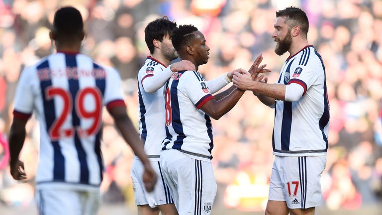 West Brom's Saido Berahino celebrates after scoring in the FA Cup