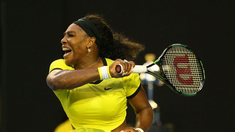 Serena Williams plays a forehand in her Women's Singles Final match against Angelique Kerber, Australian Open