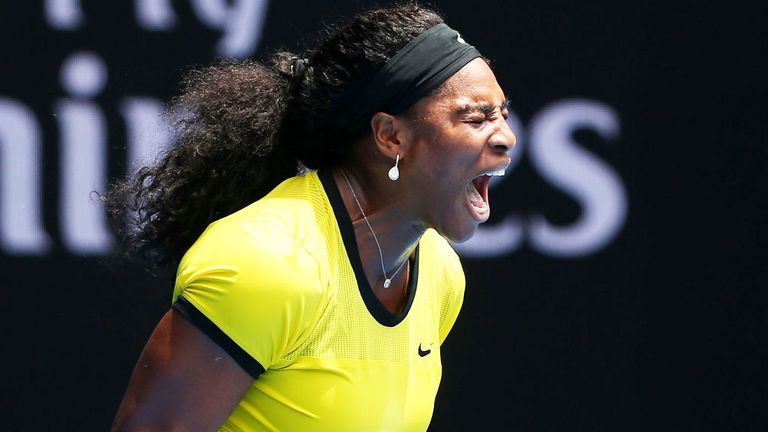 Serena Williams celebrates her victory over Maria Sharapova