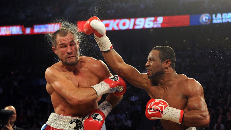 Jean Pascal (right) lands a head shot to Sergey Kovalev