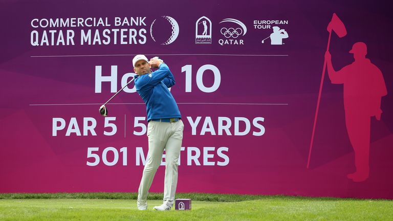  Garcia hits his tee-shot on the tenth hole during the Pro-Am prior to the start of the Commercial Bank Qatar Masters