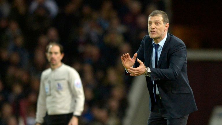 Slaven Bilic of West Ham United applauds during the Barclays Premier League match between West Ham United and Manchester City at Boleyn Ground