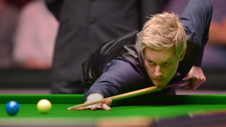 Neil Robertson in action during the Dafabet Masters 2016 at Alexandra Palace, London