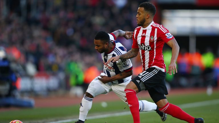  Stephane Sessegnon of West Bromwich Albion and Ryan Bertrand of Southampton compete for the ball 