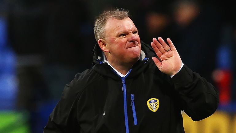 Leeds boss Steve Evans celebrates the FA Cup win at Bolton