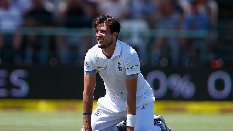 Steven Finn of England looks on during day three of the 2nd Test at Newlands Stadium in Cape Town