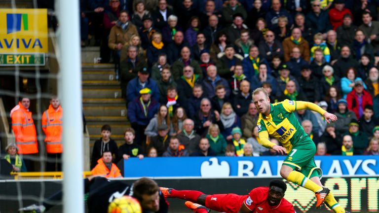 Steven Naismith scores Norwich City's second goal on his debut to put the Canaries 2-1 up before the break 