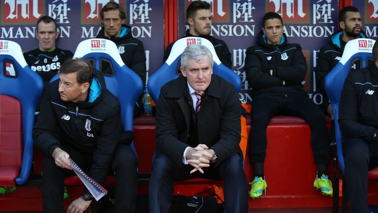 Stoke manager Mark Hughes looks on prior to the FA Cup match between against Crystal Palace 