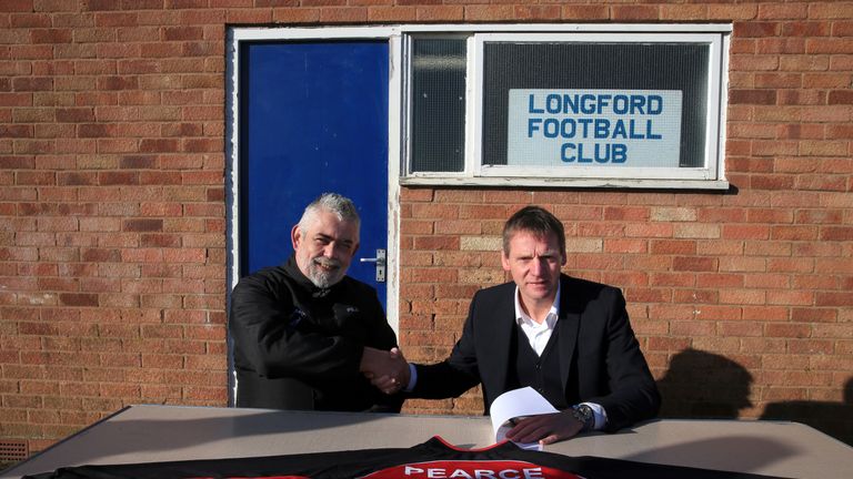 Former England defender Stuart Pearce with Longford AFC manager Nick Daws is unveiled coming out of retirement and signing for Longford AFC
