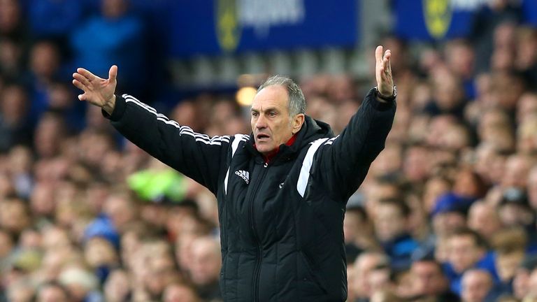 Swansea City head coach Francesco Guidolin appeals for a penalty 