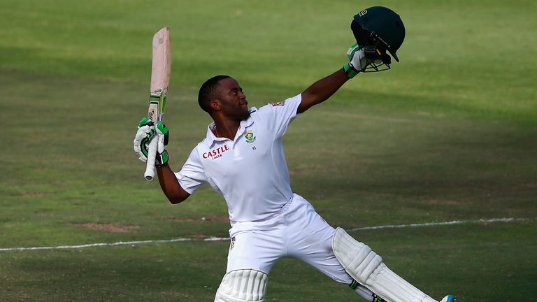Temba Bavuma of South Africa celebrates his century 