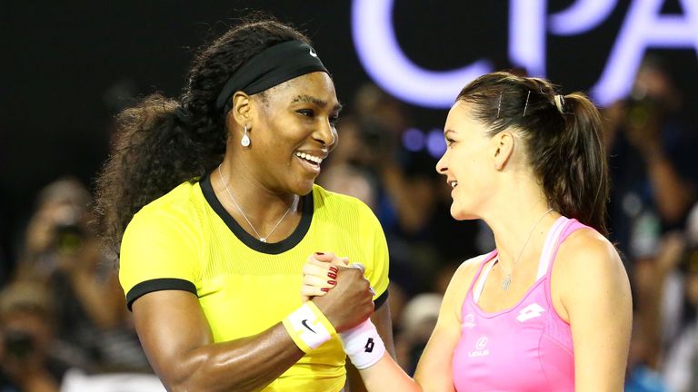 Agnieszka Radwanska congratulates Serena Williams on winning their semi-final match
