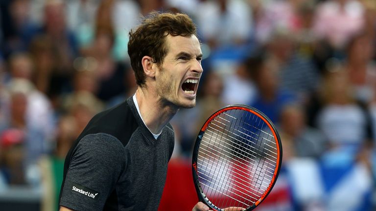 Andy Murray reacts in his match against Joao Sousa during day six of the 2016 Australian Open