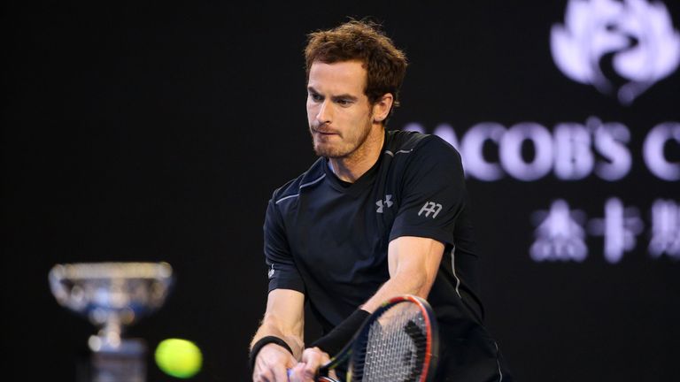 Andy Murray plays a backhand in his match against Novak Djokovic at Australian Open 2016