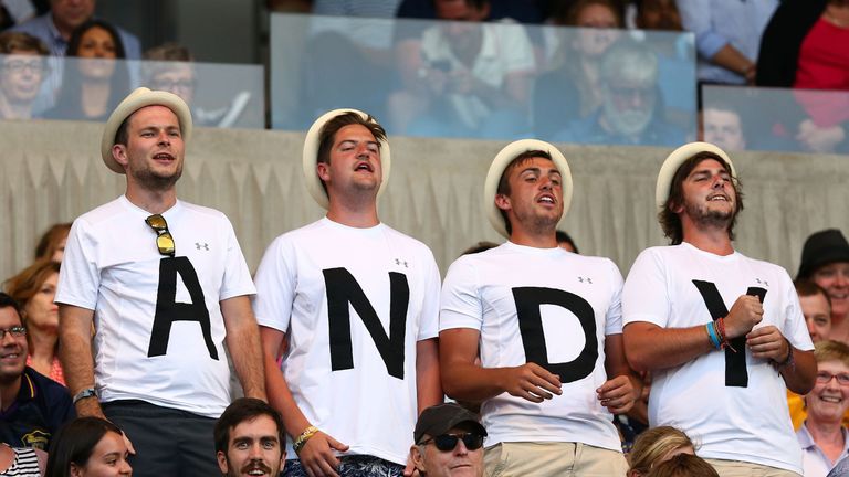Fans show their support during the match between Joao Sousa and Andy Murray