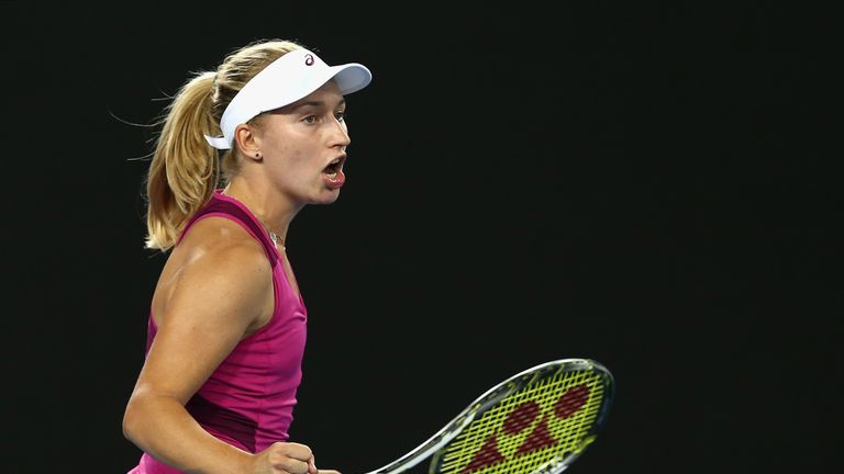 Daria Gavrilova celebrates a point in her second round match against Petra Kvitova at the Australian Open