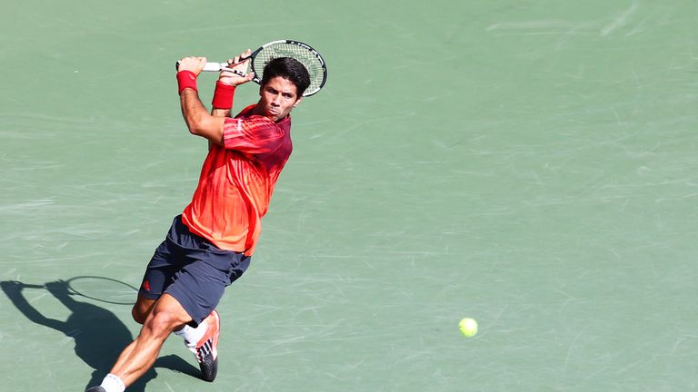 Fernando Verdasco of Spain in action during the men's singles match against Marcos Baghdatis