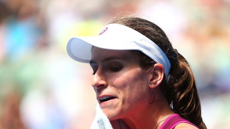 Johanna Konta looks on in her semi-final match against Angelique Kerber