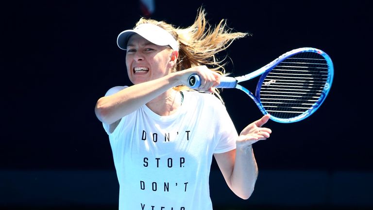 Maria Sharapova plays a forehand during a practice session ahead of the 2016 Australian Open at Melbourne Park