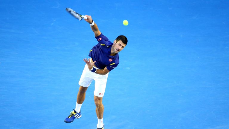 Novak Djokovic serves against Andy Murray at the Australian Open 2016