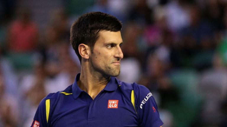 Novak Djokovic looks on against Andy Murray at the 2016 Australian Open