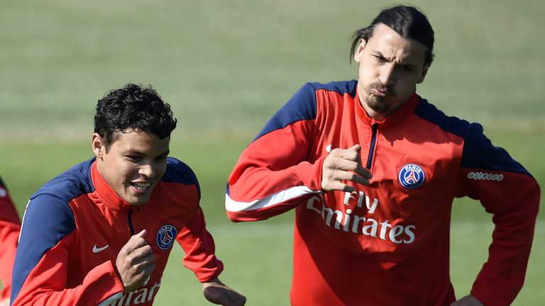 Thiago Silva (L) and Zlatan Ibrahimovic Paris Saint-Germain 